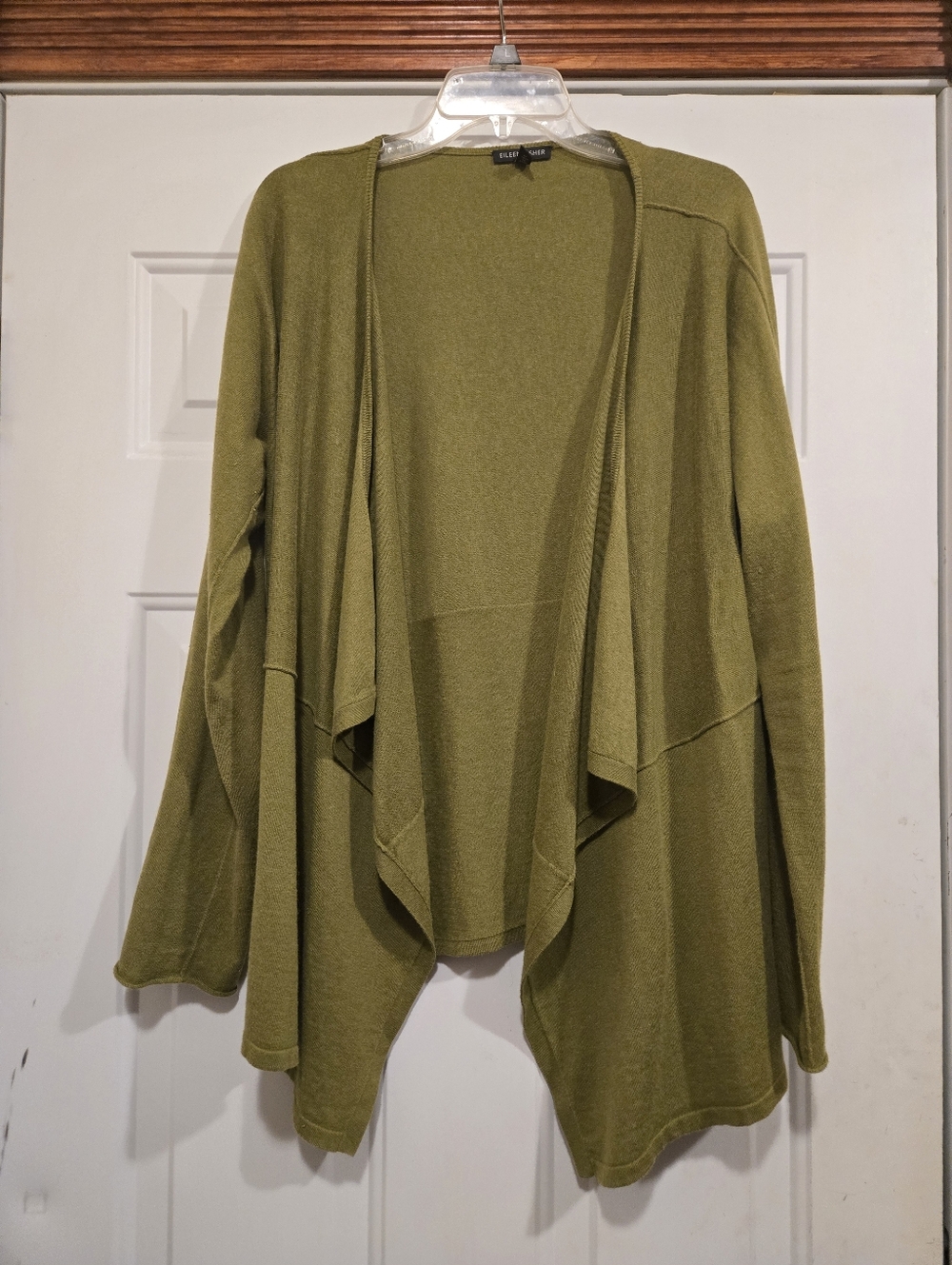 Eileen Fisher Open Front Sweater Cotton Cashmere Blend Olive Green Medium
